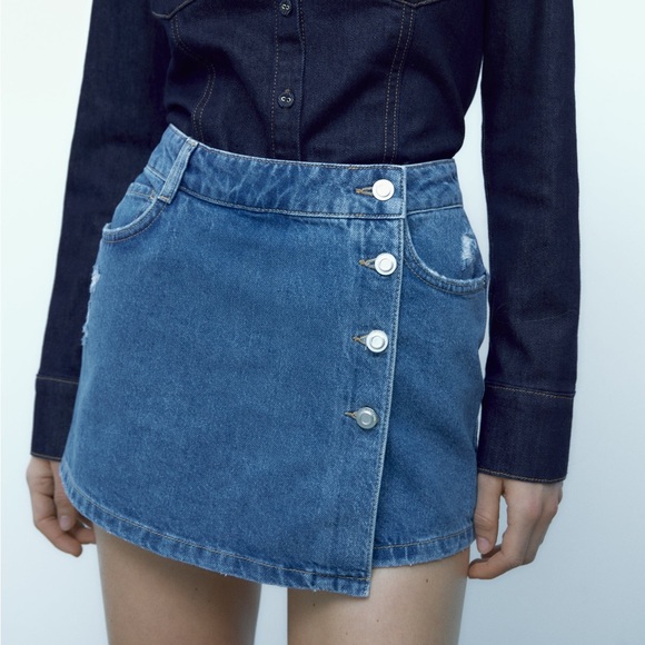 Zara Ripped Denim Skort - Picture 6 of 7